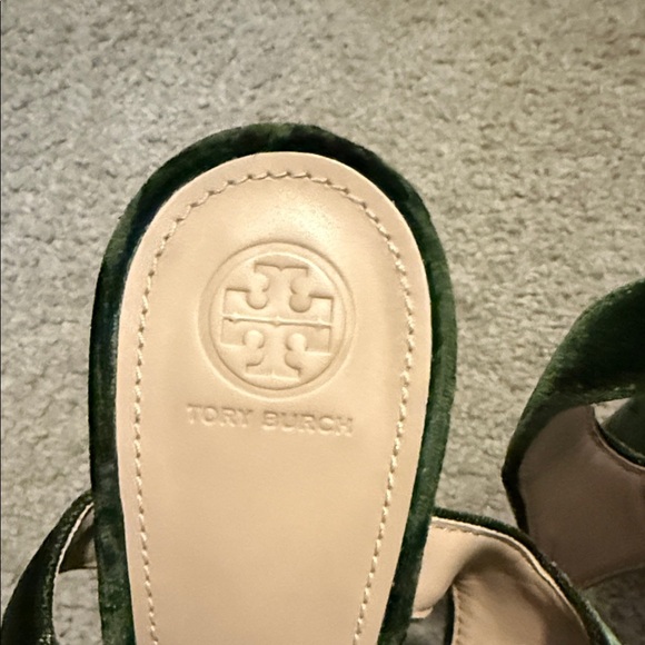 Tory Burch Green Velvet Heeled Sandals - Picture 6 of 13